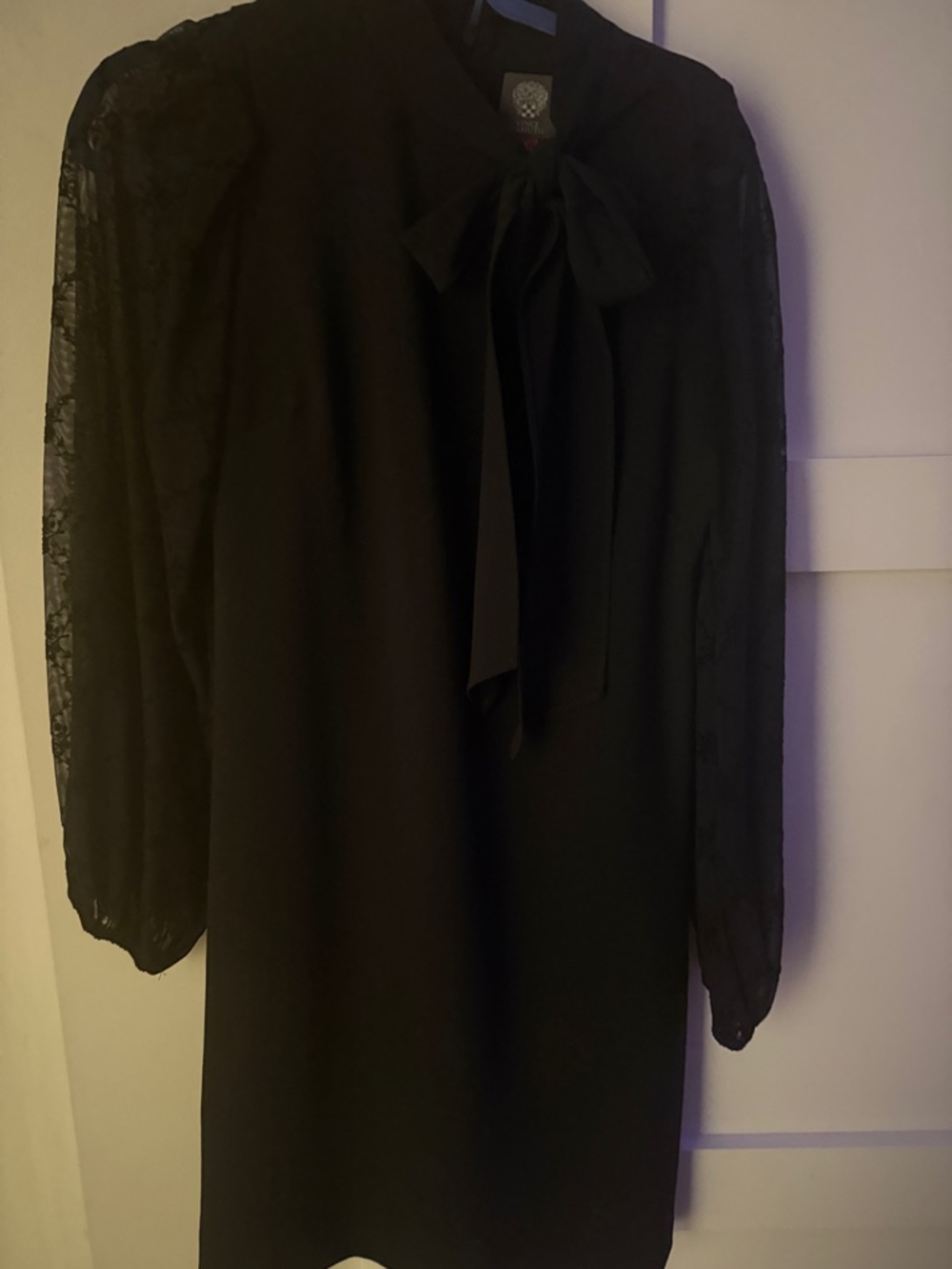 Vince Camuto Black Long-Sleeve Tie-Neck Dress